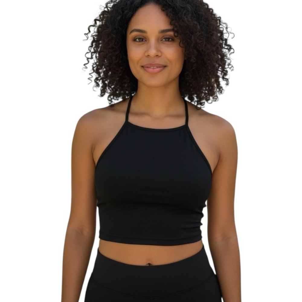 Wet Seal Small Black Cropped Stretch Tank Top Back Zip Festival Goth